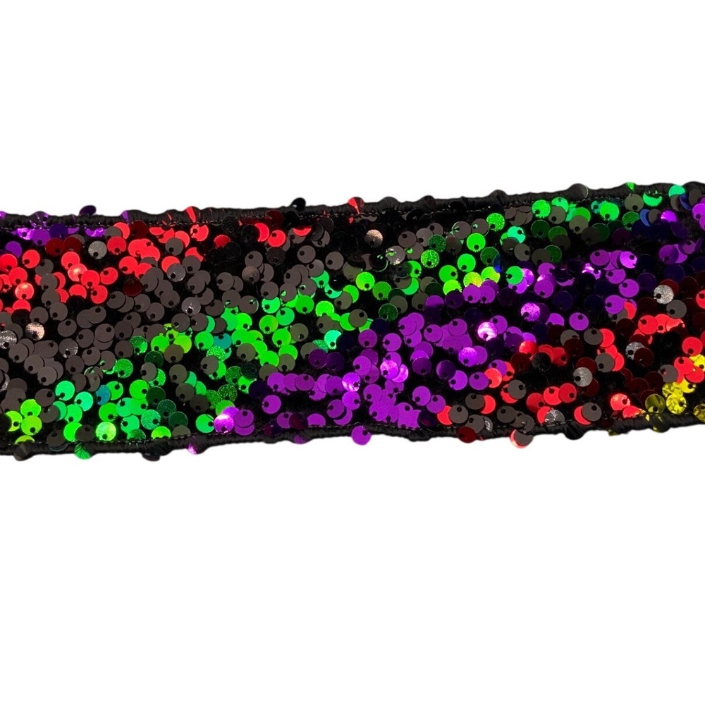 D. Stevens 2.5in x 10Y‎ approx. Rainbow Sequin Wired Ribbon Black/Multicolor NEW